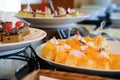 dessert buffet catering in restaurant hotel. eating dining in ba Royalty Free Stock Photo