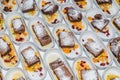 Dessert buffet with warm cinnamon cake and fresh fruit, Germany