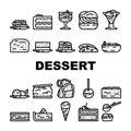 dessert cake food sweet icons set vector