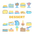 dessert cake food sweet icons set vector