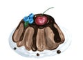 Dessert cake watercolor illustration, yummy pie