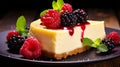 Dessert - Cheesecake with Berries Sauce and Green Mint. Generative AI Royalty Free Stock Photo