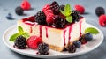 Dessert - Cheesecake with Berries Sauce and Green Mint. Generative AI Royalty Free Stock Photo