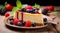Dessert - Cheesecake with Berries Sauce and Green Mint. Generative AI Royalty Free Stock Photo