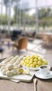 Dessert Chinese pastry : The dough for homemade pastry making with salted egg yolk and a scented candle in baking sieve and cloth