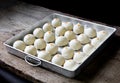 Dessert Chinese Pastry.The dough for pastry making in baking tray on wooden