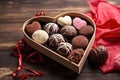 dessert chocolate truffles in a heart-shaped box for valentines day Royalty Free Stock Photo