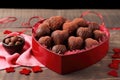 dessert chocolate truffles in a heart-shaped box for valentines day Royalty Free Stock Photo