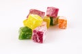 Dessert closeup. Multicolored slices of sweet lakuma