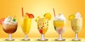 Dessert collection of sweet drinks. A set of cocktails and ice cream decorated with fruits and sweets. Generative AI Royalty Free Stock Photo