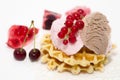 Dessert consist of iÃÂe-cream and waffles Royalty Free Stock Photo