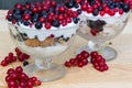 Dessert with cream and fresh berries red and black currants, blueberry Royalty Free Stock Photo