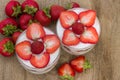 Dessert with cream and fresh strawberries (view from the top) Royalty Free Stock Photo