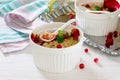 Dessert crumble with red currants in a rustic style Royalty Free Stock Photo