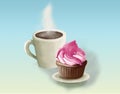 Dessert: cup of coffee and cupcake Royalty Free Stock Photo