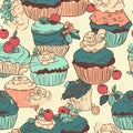 dessert, cupcakes, sweets pastries pattern scrapbooking naturecore multicolored in the style of naturalistic.