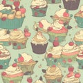 dessert, cupcakes, sweets pastries pattern scrapbooking naturecore multicolored in the style of naturalistic