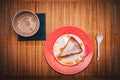 Dessert with a drink / with coffee on a bamboo tablecloth. View from above Royalty Free Stock Photo