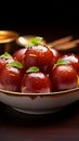 Dessert elegance Gulab jamun served in a white bowl, a sweet delight