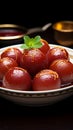 Dessert elegance Gulab jamun served in a white bowl, a sweet delight