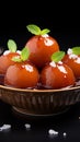 Dessert elegance Gulab jamun served in a white bowl, a sweet delight