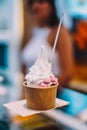 Dessert in a fancy restaurant, in the form of carrot cake, crepe and ice cream Royalty Free Stock Photo