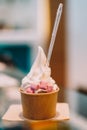 Dessert in a fancy restaurant, in the form of carrot cake, crepe and ice cream Royalty Free Stock Photo