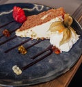 Dessert in a fancy restaurant, in the form of carrot cake, crepe and ice cream Royalty Free Stock Photo