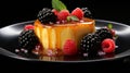 Golden Crusted Flan With Fresh Berries: Hyperrealistic Dessert Photography