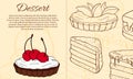 Dessert flyer template. Cakes card illustration for design and web