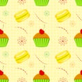 Dessert food pattern. vector seamless patterns with cupcakes Royalty Free Stock Photo