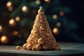 Dessert in the form of Christmas trees made of biscuit, chocolate and cookies