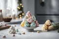 Dessert in the form of a marshmallow Christmas tree on the table