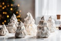 Dessert in the form of a marshmallow Christmas tree on the table