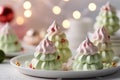 Dessert in the form of a marshmallow Christmas tree on the table