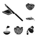 Dessert fragrant black icons in set collection for design. Food and sweetness vector symbol stock web illustration. Royalty Free Stock Photo