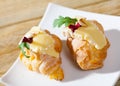 Dessert of french cuisine, mini croissant with camembert cheese