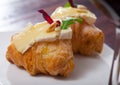 Dessert of french cuisine, mini croissant with camembert cheese