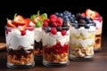 Dessert in a glasses with berries. Healthy organic breakfast or snack concept. Generative AI