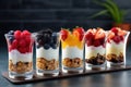 Dessert in a glasses with berries. Healthy organic breakfast or snack concept. Generative AI