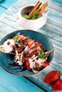 dessert with ice cream with fresh berries on a plate Royalty Free Stock Photo