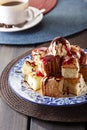 Dessert, Ice cream toast and coffee on the wooden table Royalty Free Stock Photo