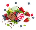 Dessert of ice cream vith mix berries, top view