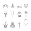 Dessert icon set. Isolated sweet food flat symbol. Vector sign illustration on white..