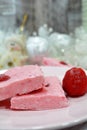 Sugar - Free Frozen Strawberry Ice Cream Slices Royalty Free Stock Photo