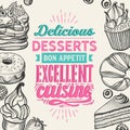 Dessert illustration - cake, donut, croissant, cupcake, muffin for bakery