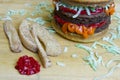 Dessert impostor cheeseburger and apple fries on cutting board