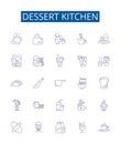 Dessert kitchen line icons signs set. Design collection of Cake, Pie, Icecream, Cookie, Sweet, Pudding, Crepe, Tart