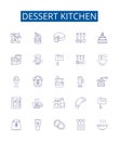 Dessert kitchen line icons signs set. Design collection of Cake, Pie, Icecream, Cookie, Sweet, Pudding, Crepe, Tart