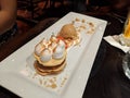 Dessert made from layers of dulce de leche, cookies, meringue, and ice cream on the side Royalty Free Stock Photo